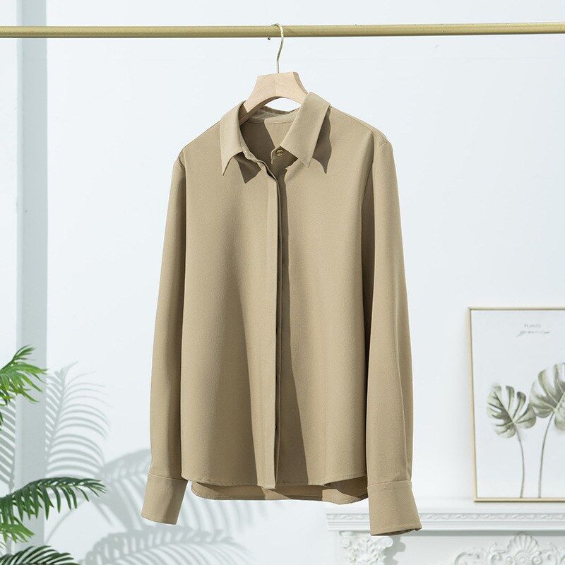 Silk Long Sleeve Collared Shirt view 6