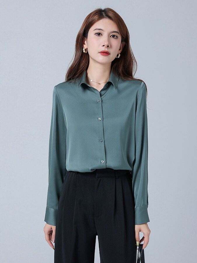Silk Solid Long Sleeve Office Shirt