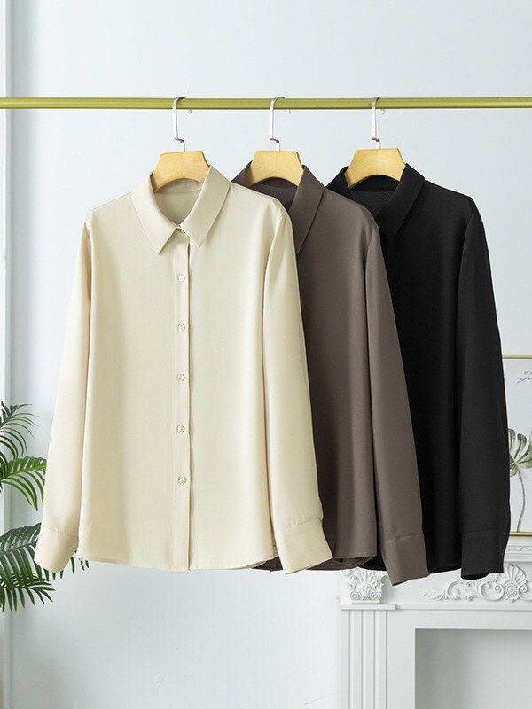 Silk Solid Long Sleeve Office Shirt