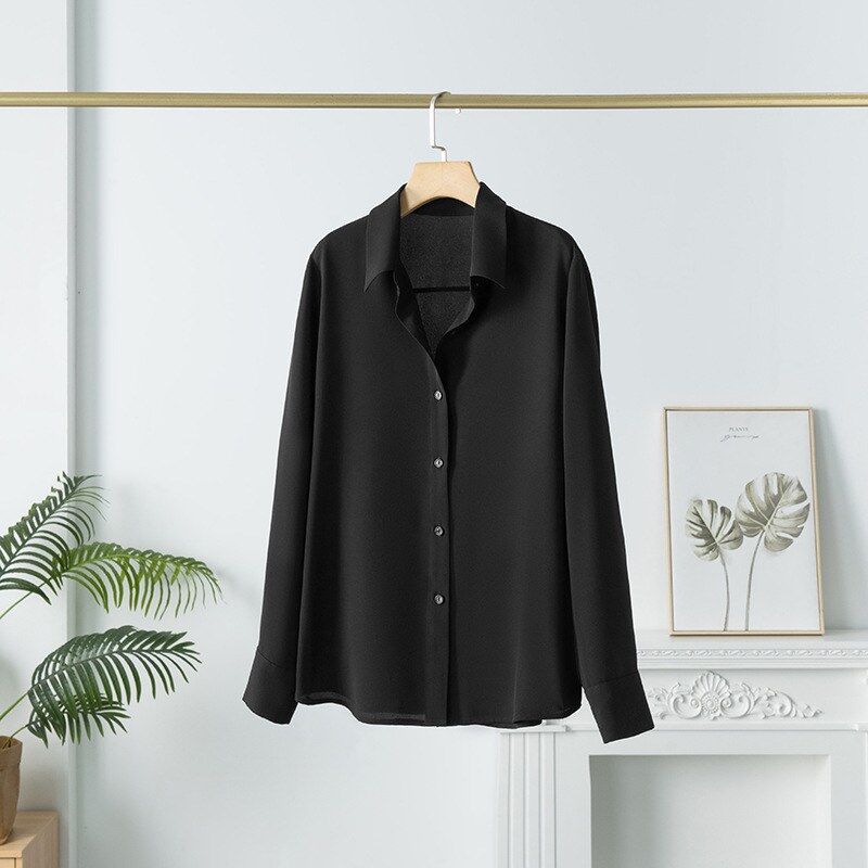 Camisa de escritório de seda lisa de manga longa view 8