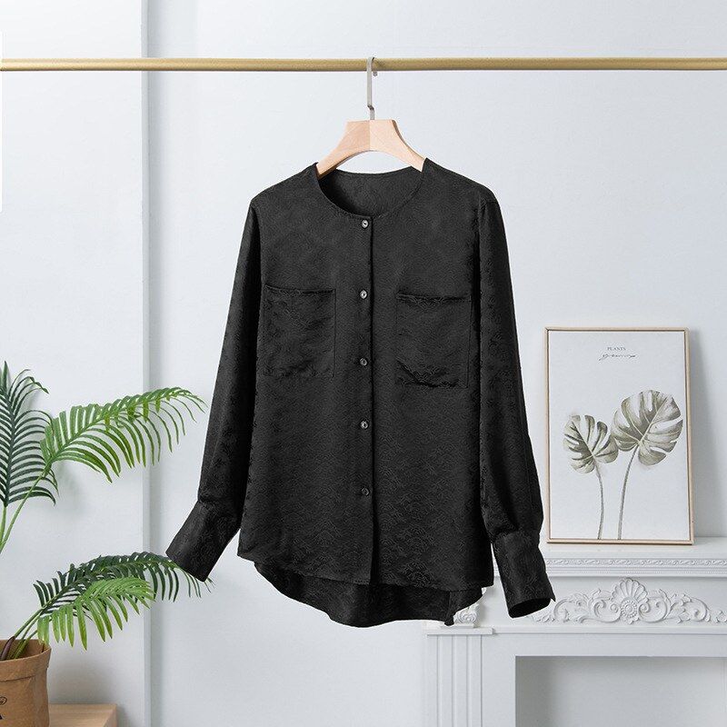 Camisa de seda jacquard de cuello redondo y manga larga view 7