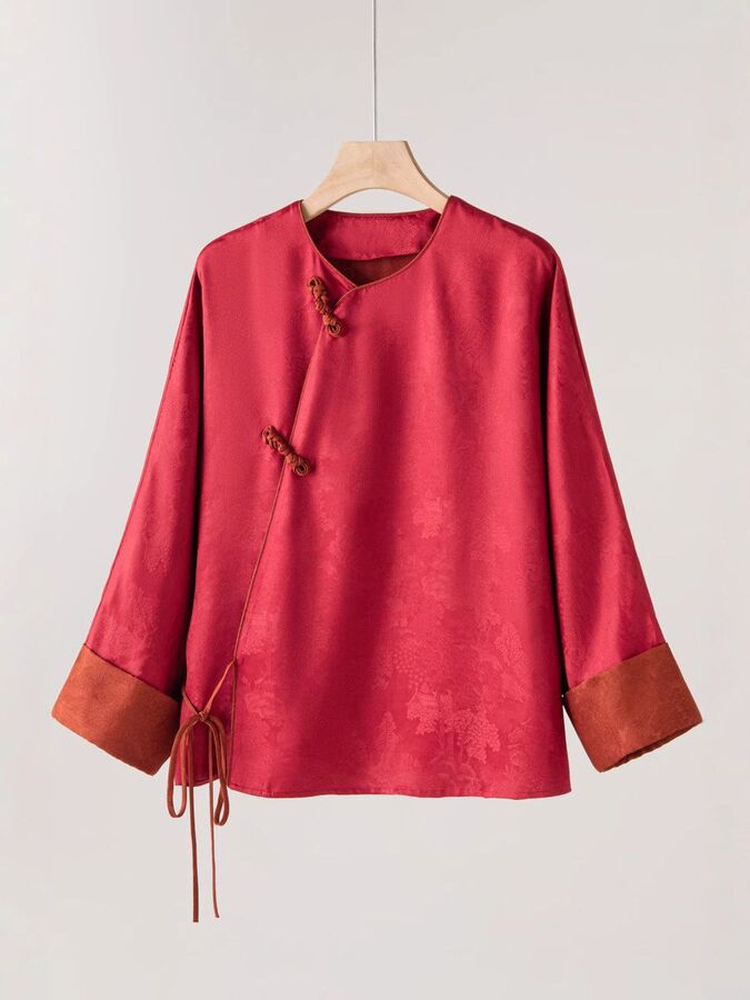 Silk Red Chinese Style Button Shirt