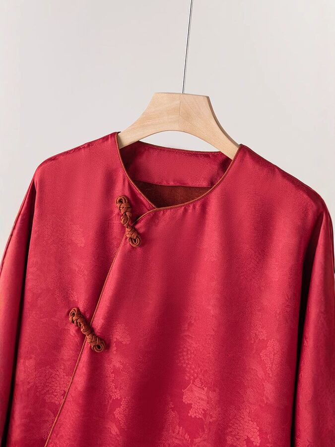 Rote Seidenhemd mit Knöpfen im chinesischen Stil view 3