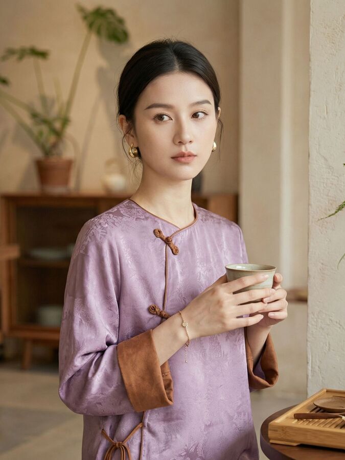 Silk Jacquard Vintage Button Chinese Style Shirt