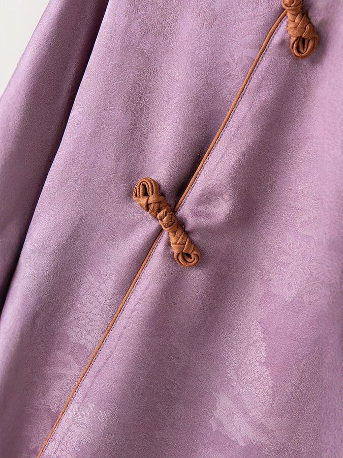 Kemeja Sutra Jacquard Vintage dengan Kancing Gaya Cina view 5