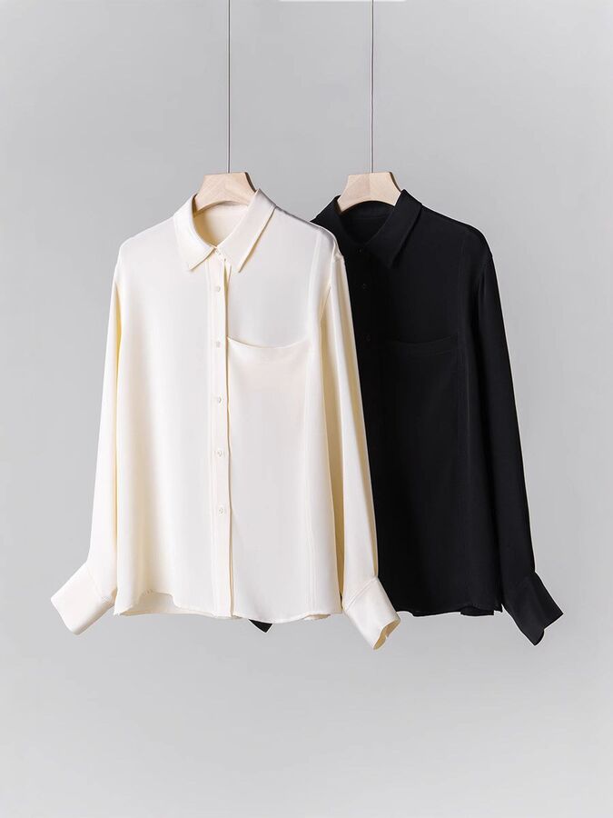 Silk Solid Long Sleeve Midi Office Shirt