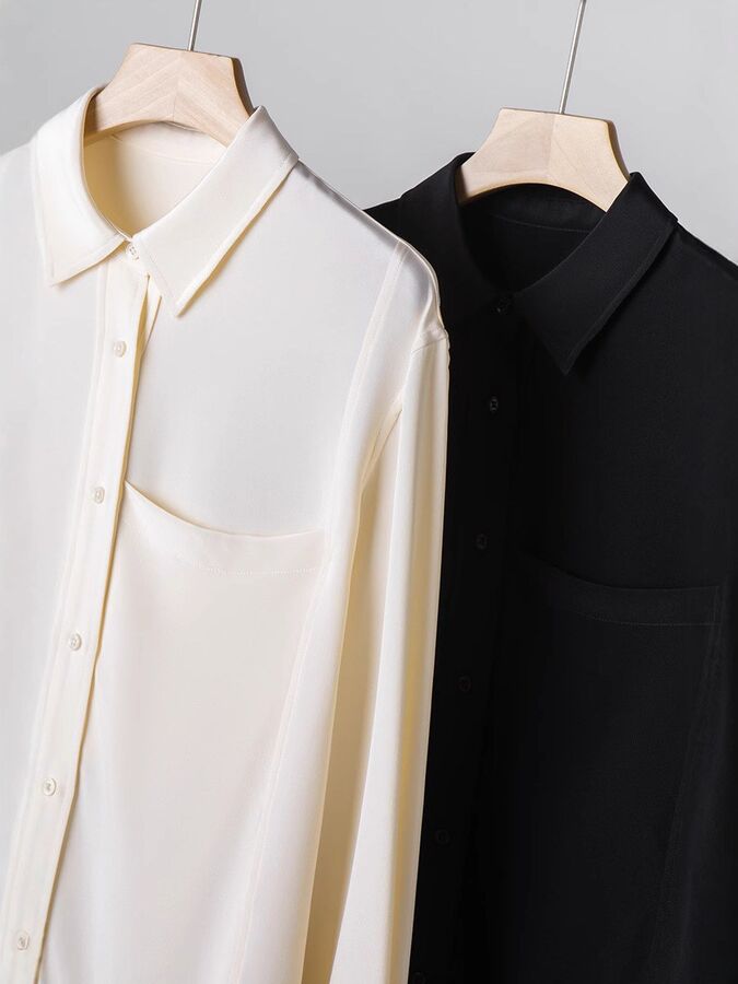 Chemise en soie unie à manches longues midi pour bureau view 3
