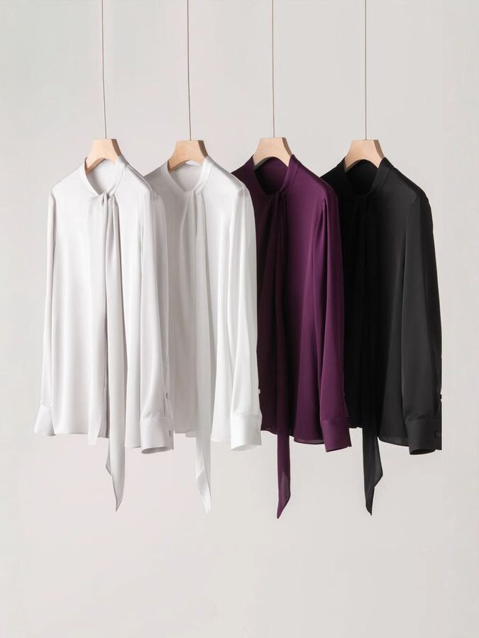 Silk Tie-Neck Shirt Long Sleeve