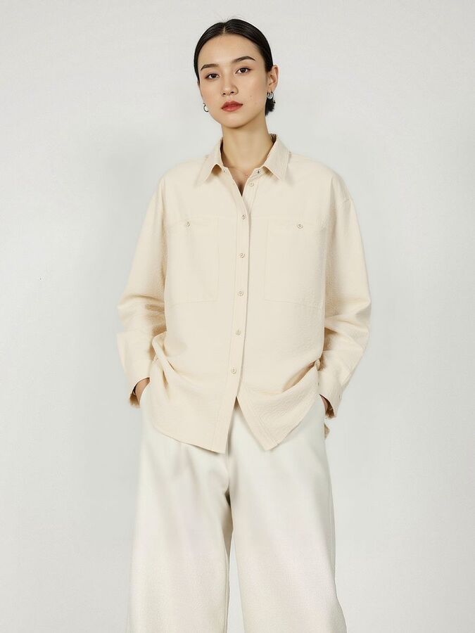 Silk Shirt Collared Loose Office