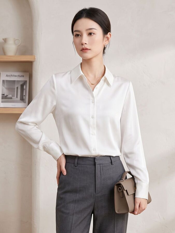 Satin silk long sleeve shirt in multiple colors