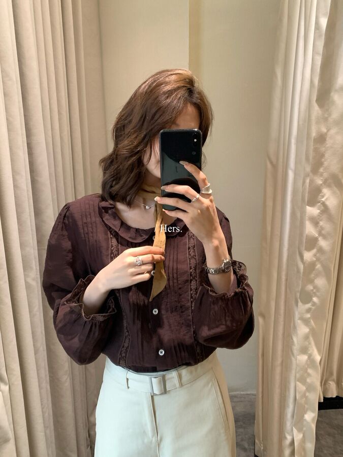 Vintage jacquard pleated ruffle collar shirt