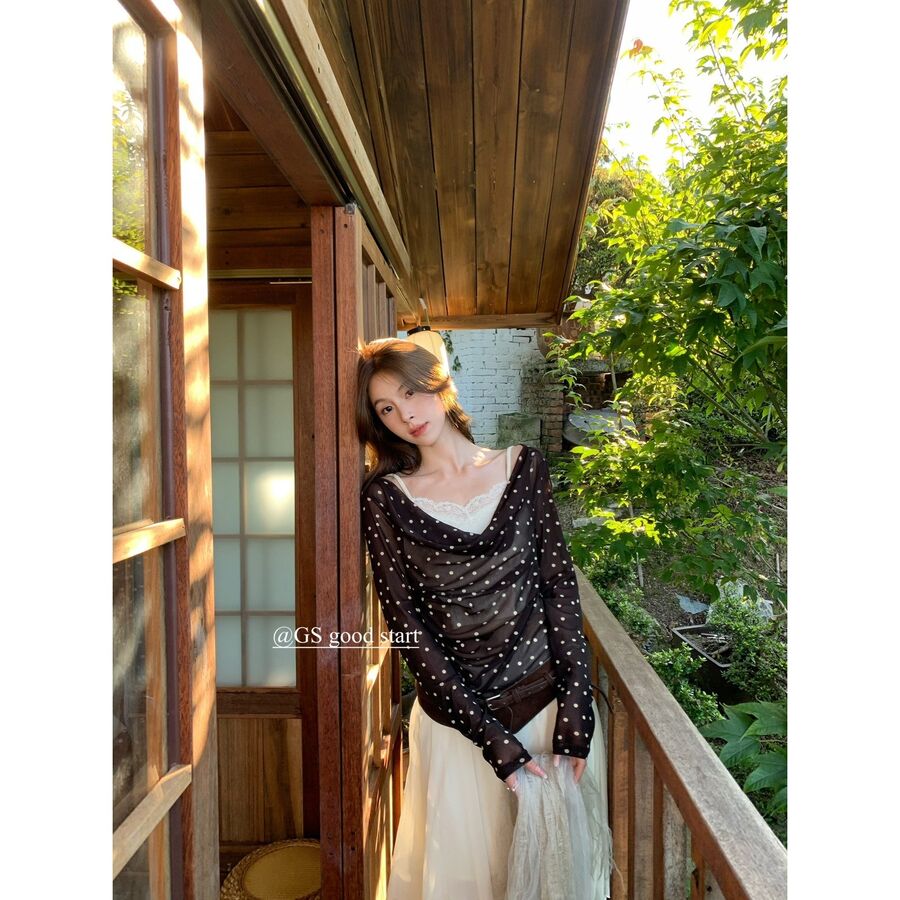 Blus Lengan Panjang Panel Renda Prancis view 8