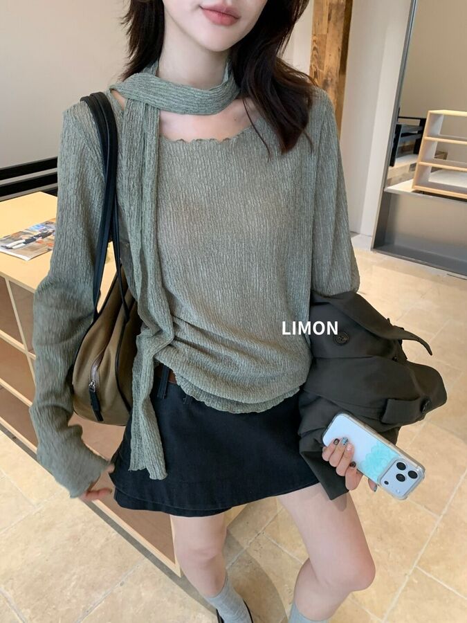Blouse Coréenne à Manches Longues avec Volants view 4