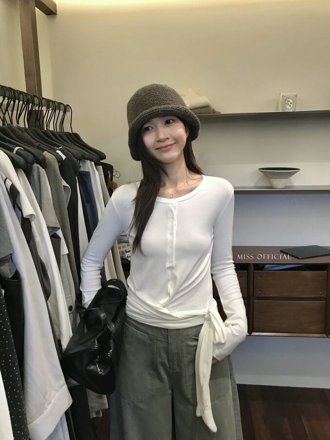 Blus Lengan Panjang Korea dengan Hem Terikat view 4