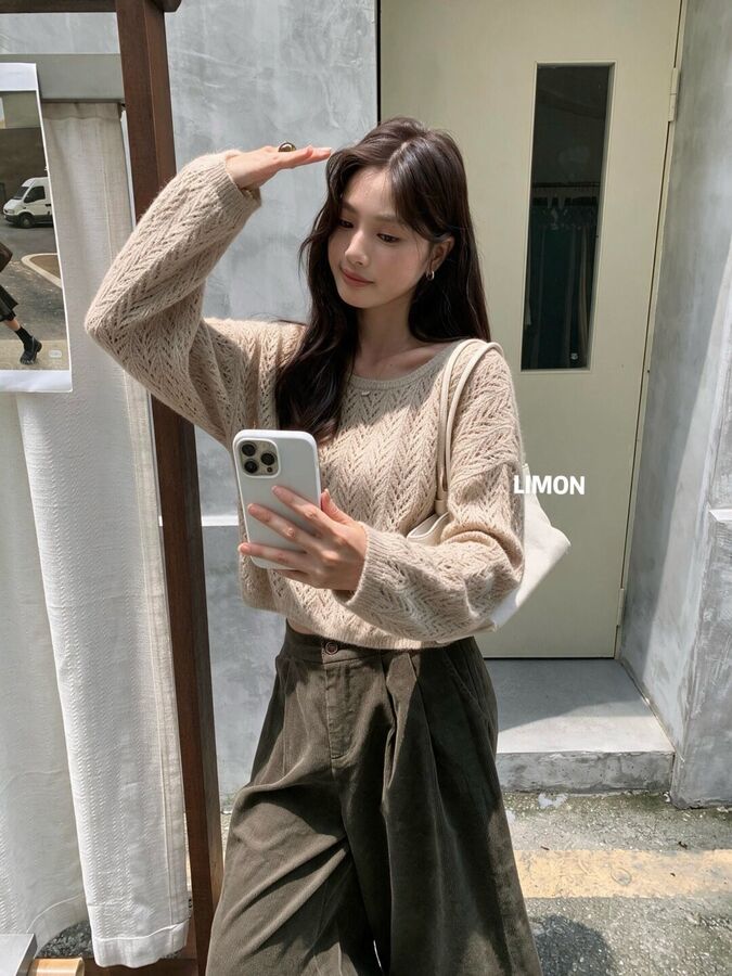 Korean Lazy Long Sleeve Knit Sweater view 7