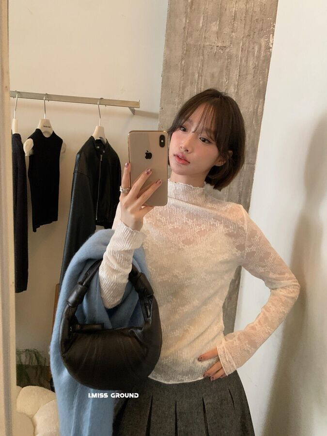 French Lace Panel Long Sleeve Blouse