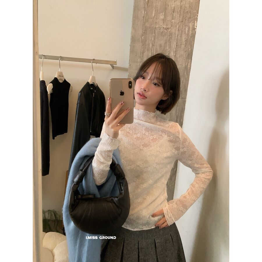 Blus Lengan Panjang Panel Renda Prancis view 6