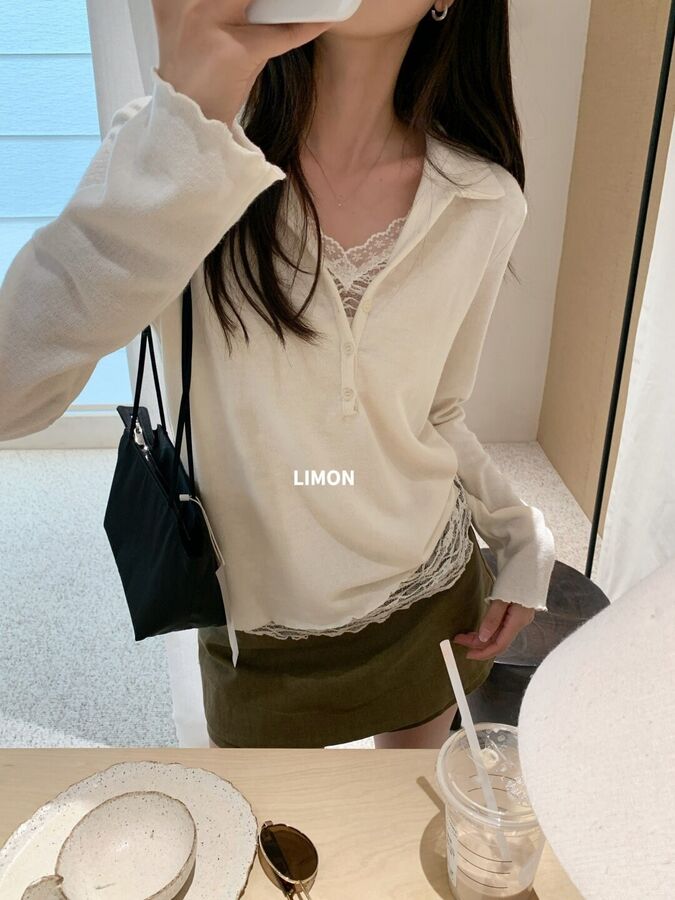 French Lace Panel Long Sleeve Blouse view 4