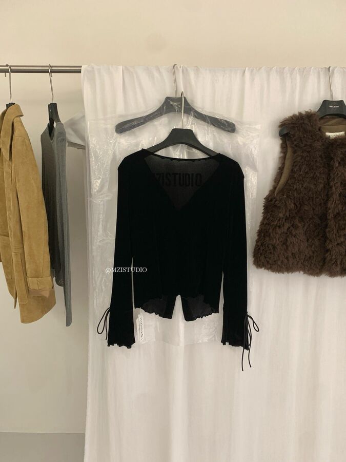 French Velvet V-Neck Flared Sleeve Top view 4