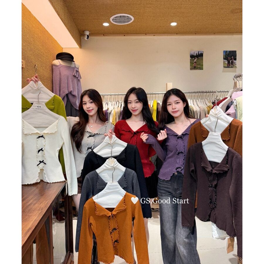 Velvet Bow V-Neck Knit Top view 6