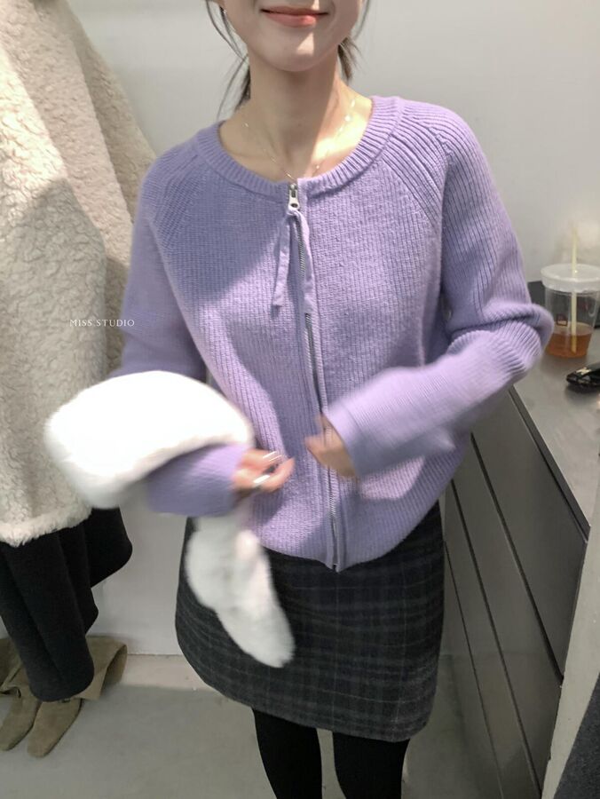 Ribbed Zip Cardigan Sweater view 3