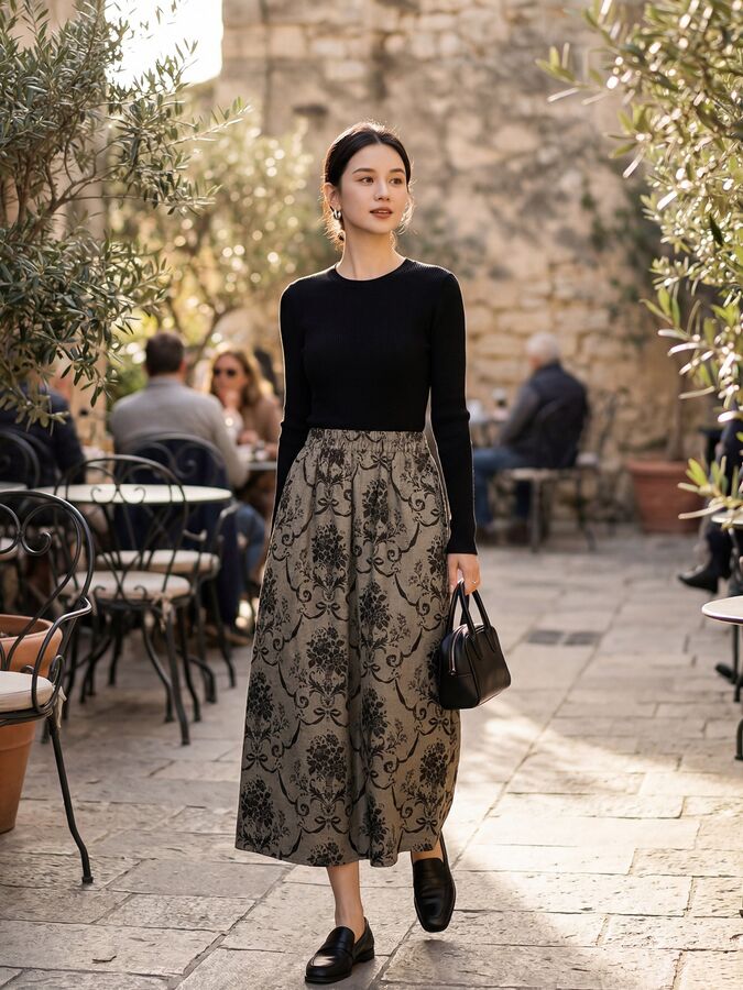 Silk Floral A Line Skirt view 3