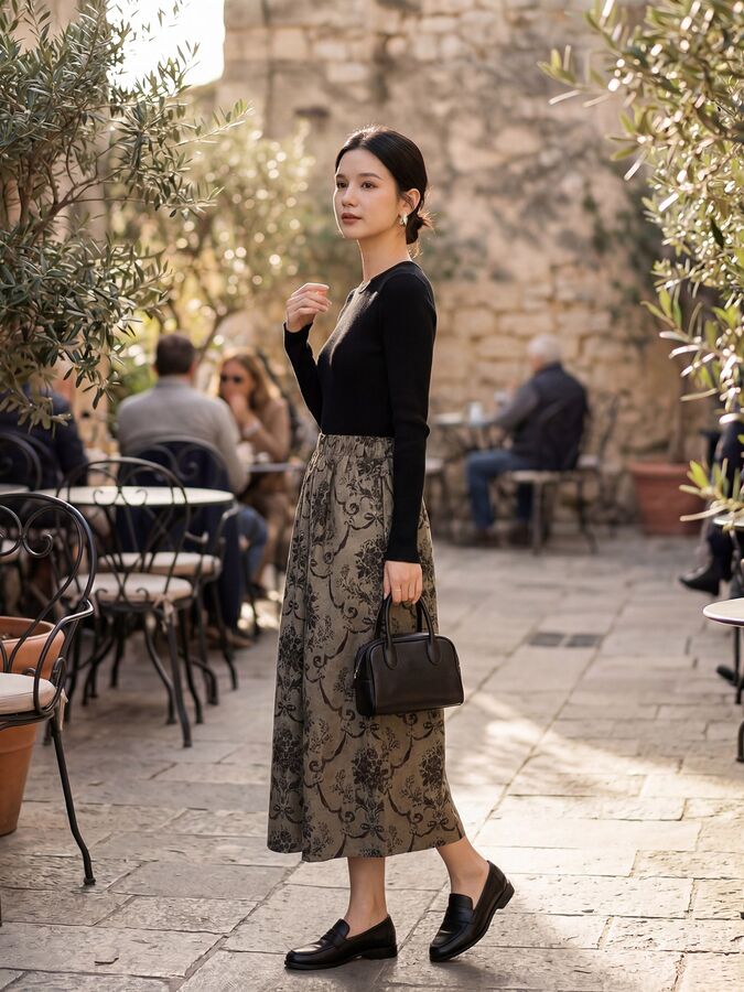 Silk Floral A Line Skirt view 4