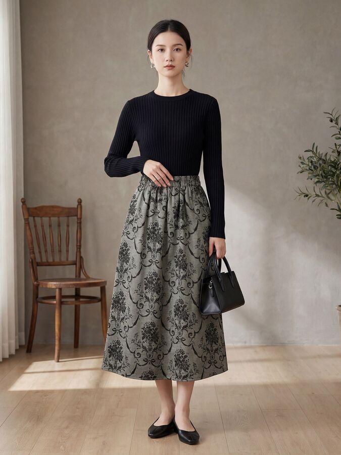 Silk Floral A Line Skirt view 5