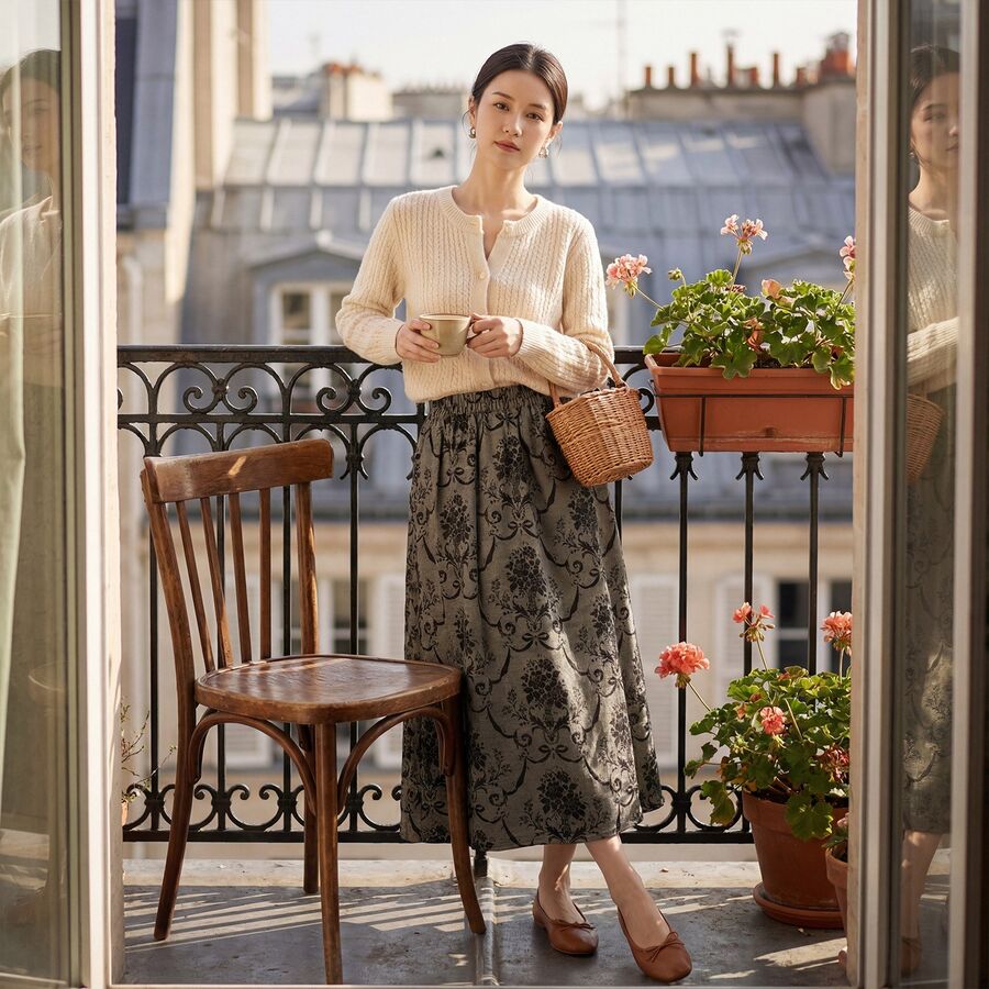 Silk Floral A Line Skirt view 6