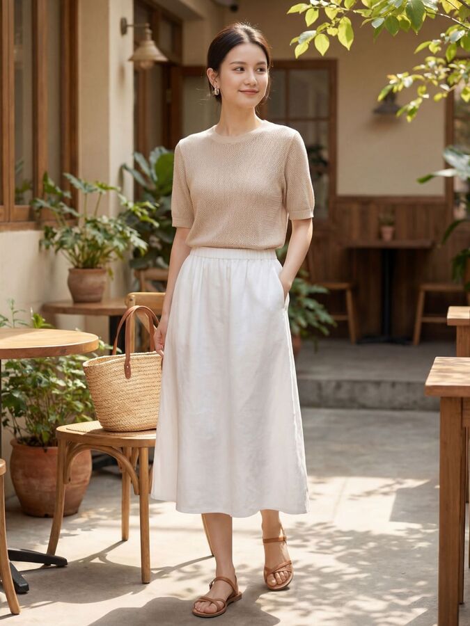 Linen A Line Midi Skirt