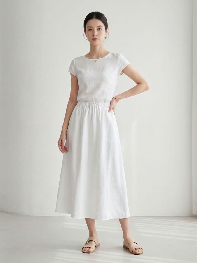Linen A Line Midi Skirt view 3
