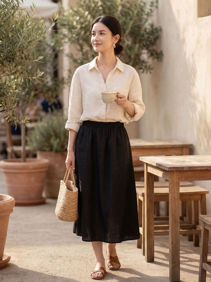 Linen A Line Midi Skirt view 4