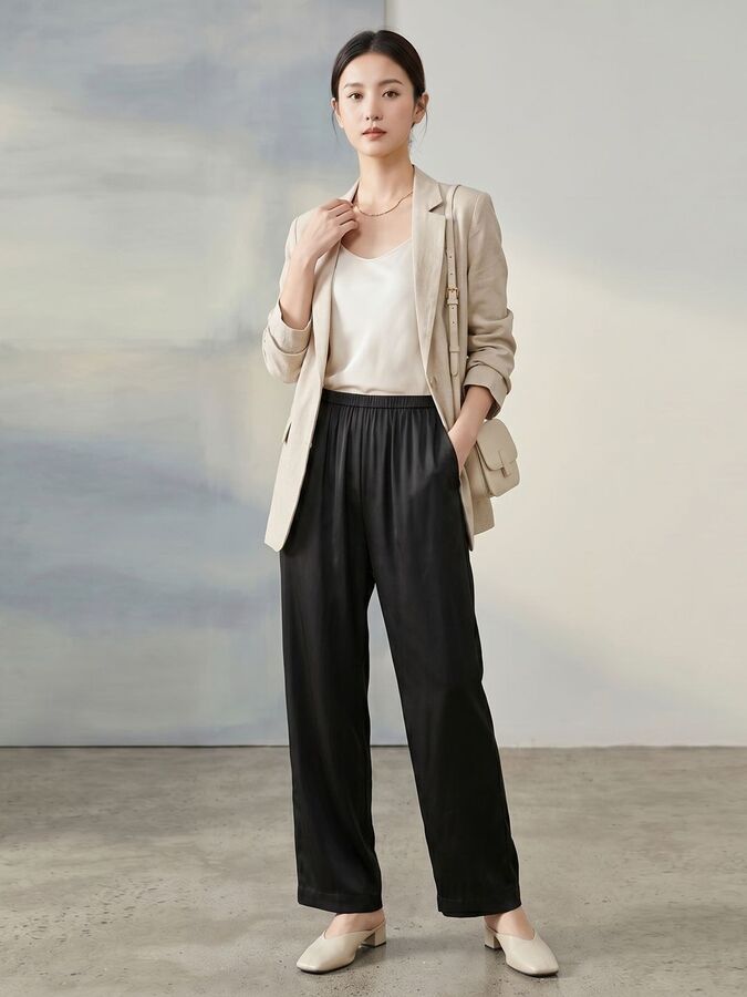 Silk Straight Leg Pants view 2