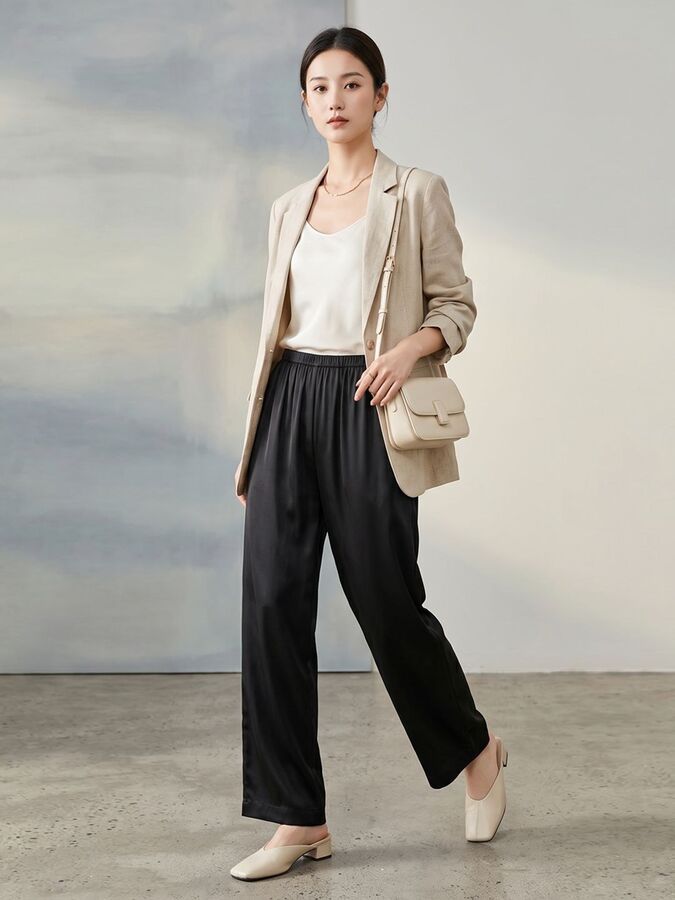 Silk Straight Leg Pants view 3