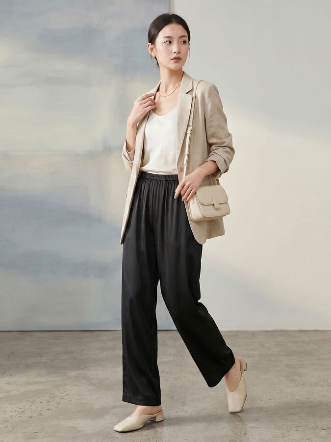 Silk Straight Leg Pants view 4