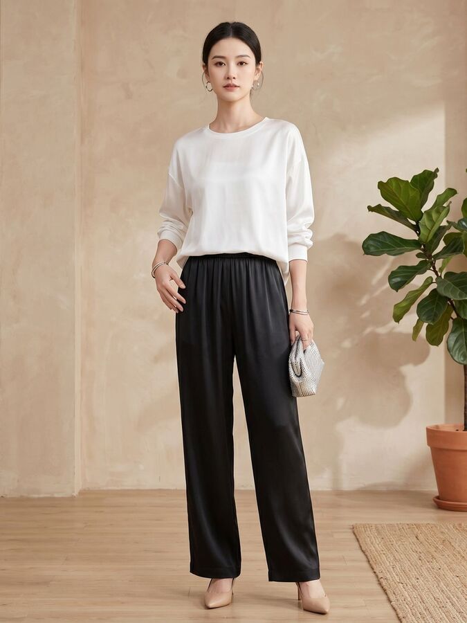 Silk Straight Leg Pants view 5