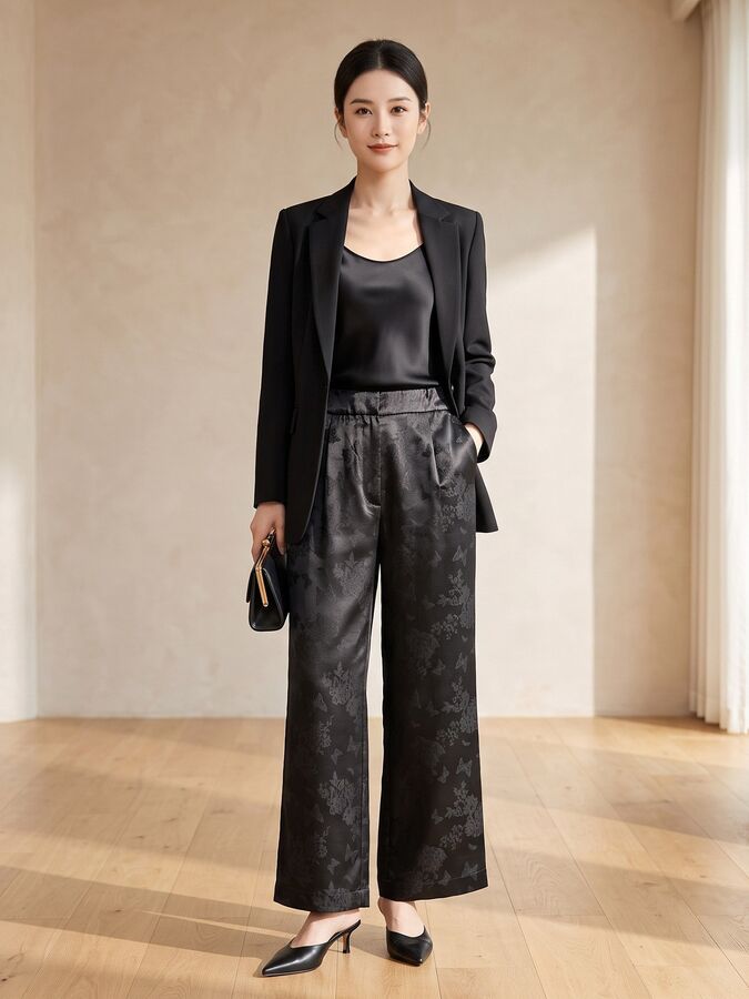 Pantalones Rectos de Seda Jacquard view 2