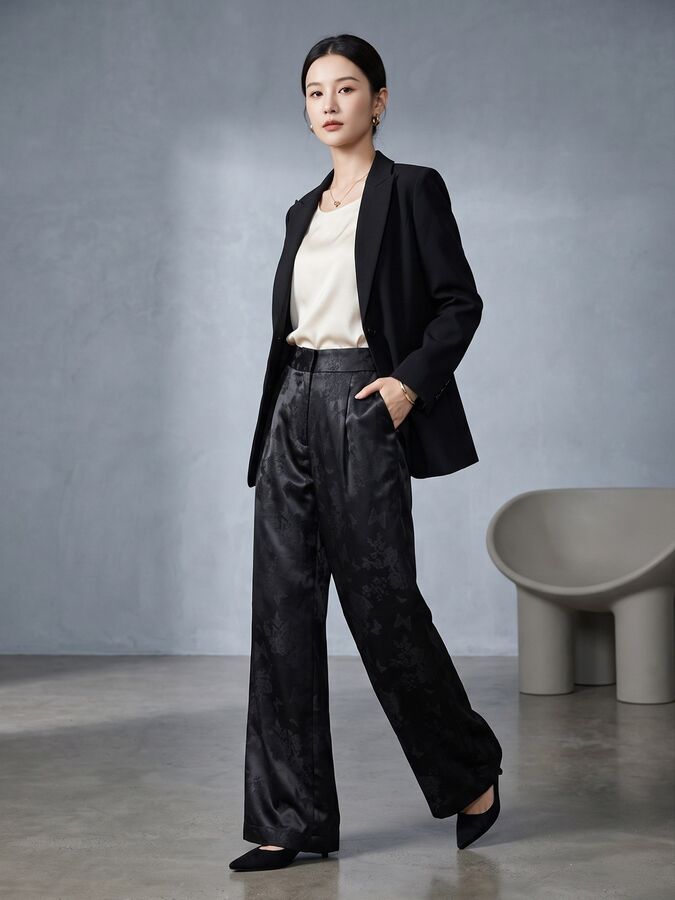 Pantalones Rectos de Seda Jacquard view 3