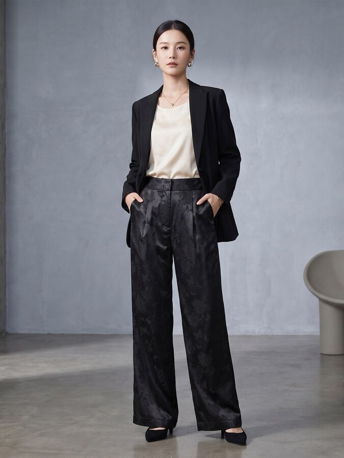 Pantalones Rectos de Seda Jacquard view 4