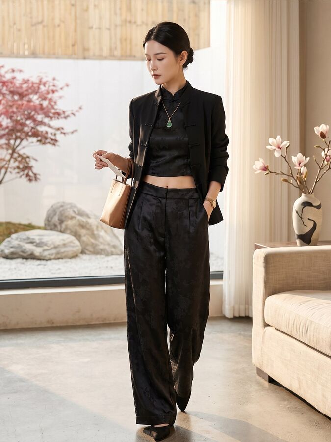 Pantalones Rectos de Seda Jacquard view 5