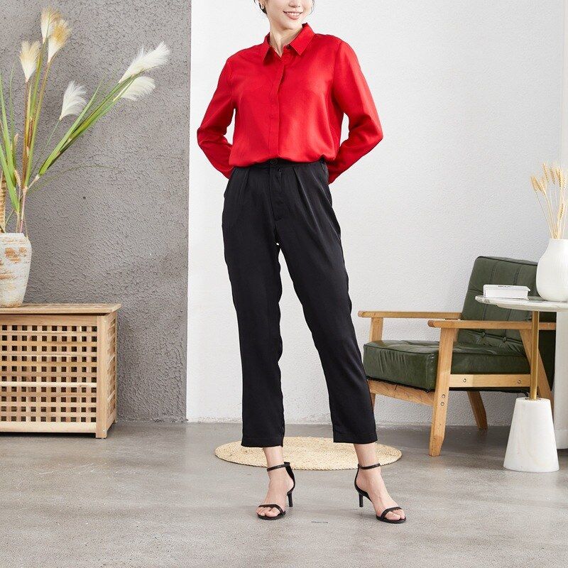 Solid Silk Skinny Pants