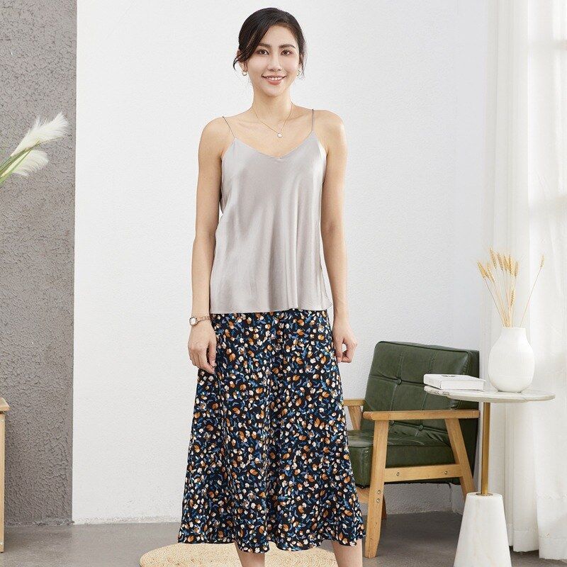 Silk Floral Print Midi Skirt