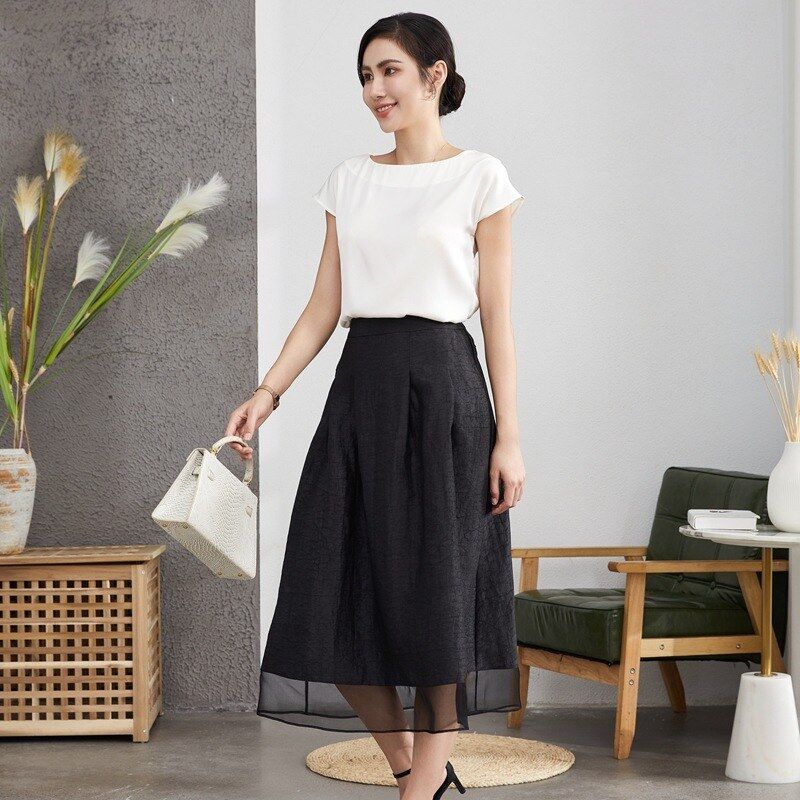 Silk midi skirt