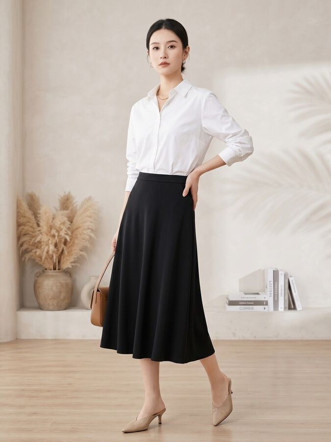 Silk A line midi skirt