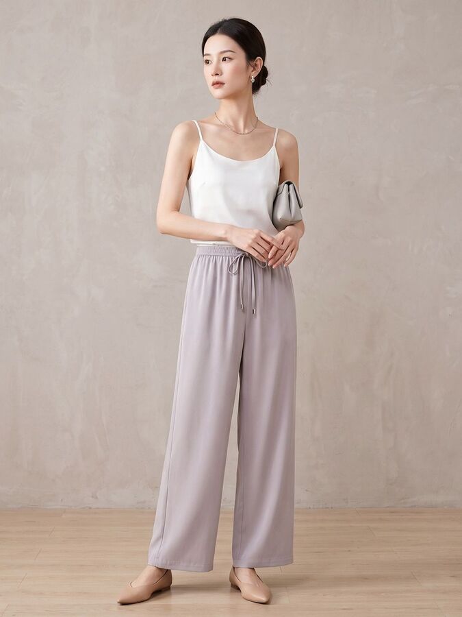 Silk Wide Leg Drawstring Pants