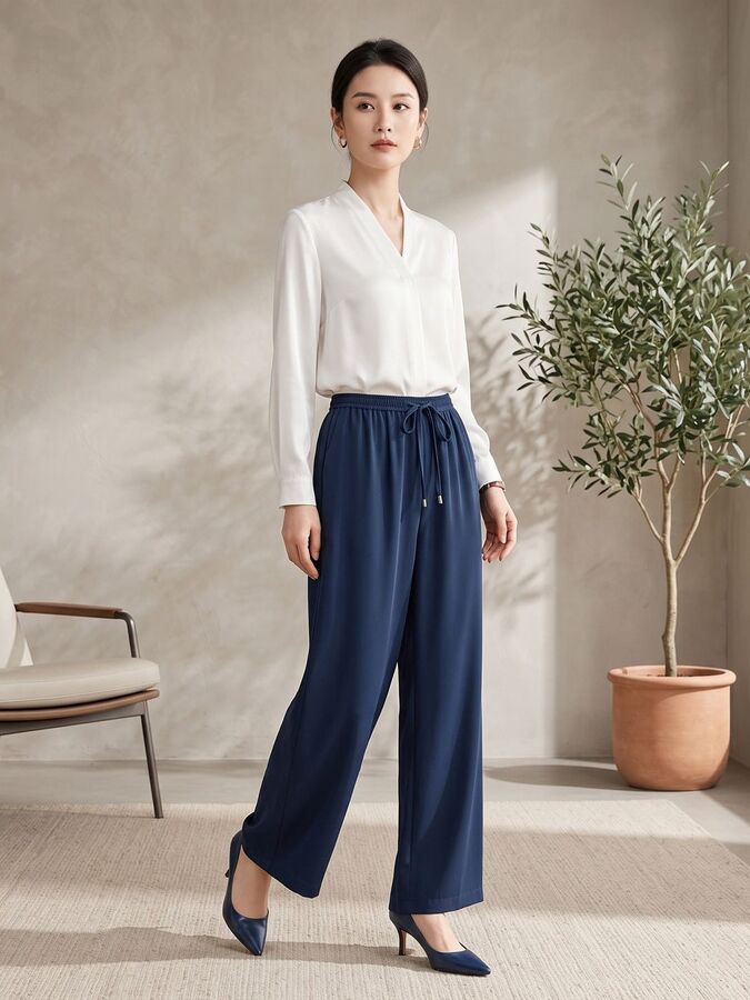 Pantalones de Seda Pierna Ancha con Cordón view 3