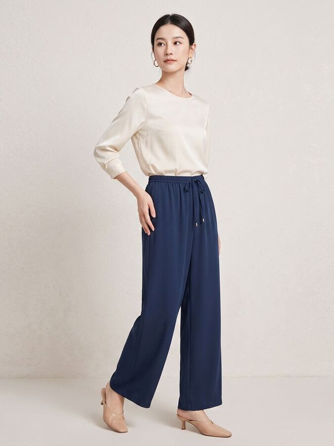 Pantalones de Seda Pierna Ancha con Cordón view 4