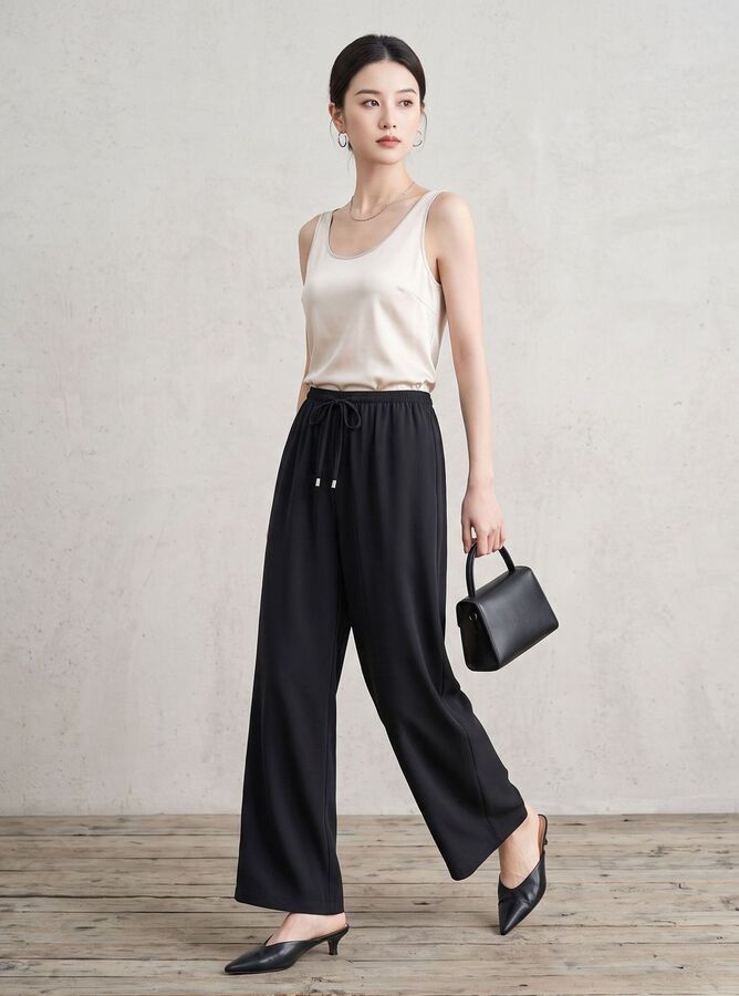 Pantalones de Seda Pierna Ancha con Cordón view 5