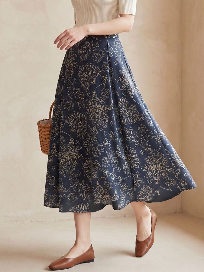 Silk Floral A-Line Skirt Vintage