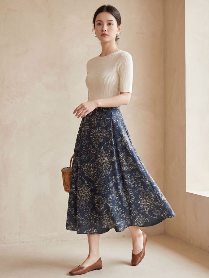 Falda de seda floral corte A vintage view 2